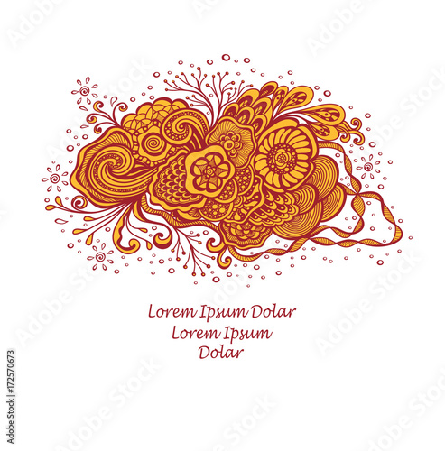 Template with abstract marine flowers bouquet in orange on white for decoration  package of perfume cosmetic shampoo soap or for advertising hygiene products purity  freshness 