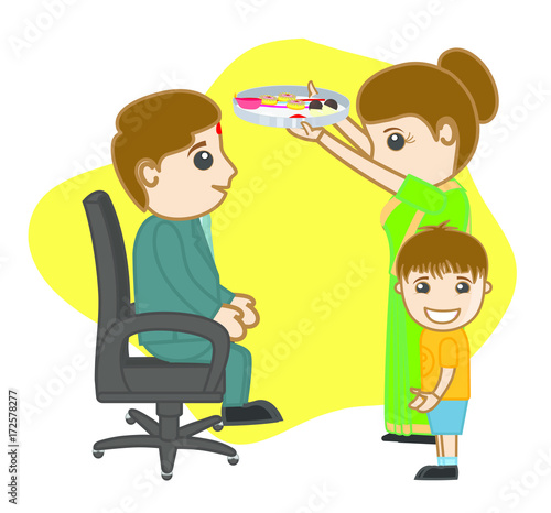 Celebrating Bhaiya Dooj Indian Festival - clip-art vector illustration