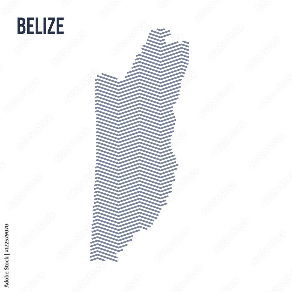 Vector abstract hatched map of Belize with zig zag lines isolated on a white background.