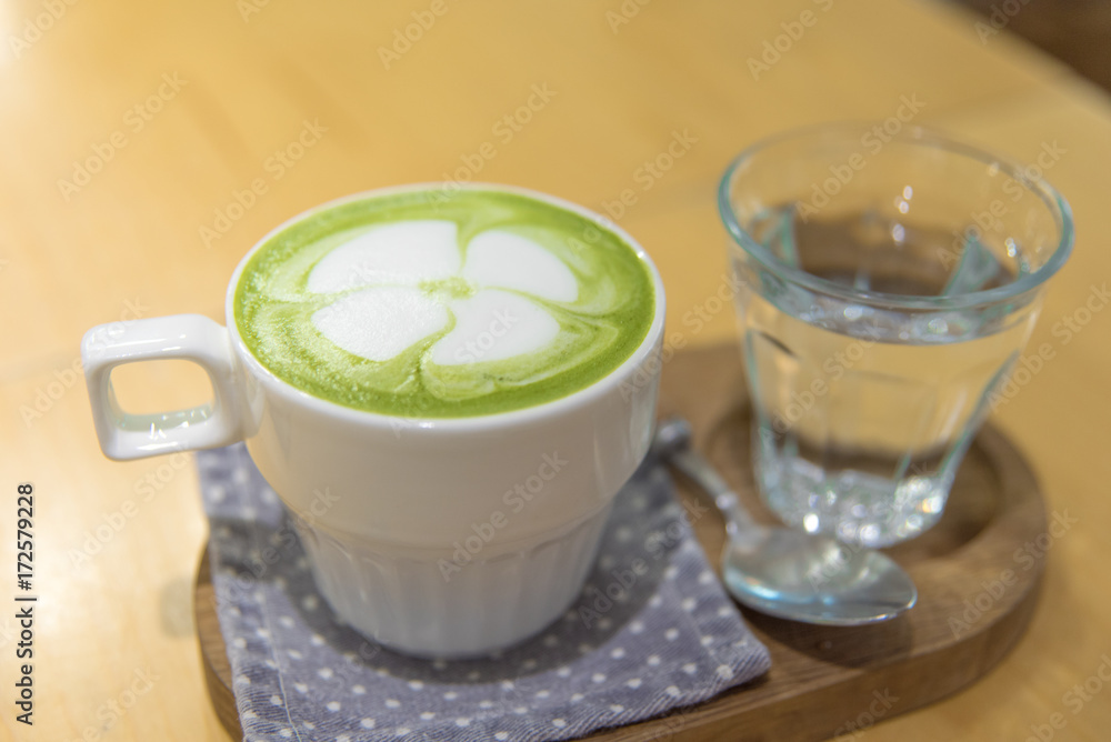 greentea latte with a flower art greentea latte with a flower art