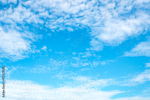 Beautiful blue sky with clouds on sunshine day with copy space for text