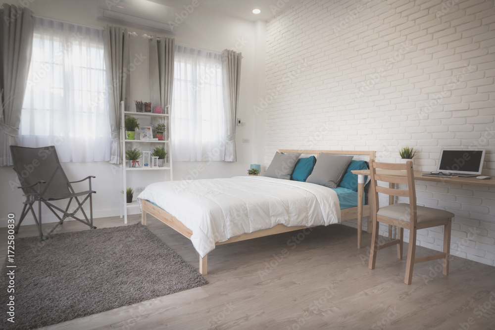 Fototapeta premium White bedroom interior.