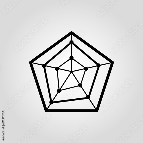 Radar with markers chart and graph vector icon. Trend diagram with blocks. Business analytics concept. Data and performance management symbol.