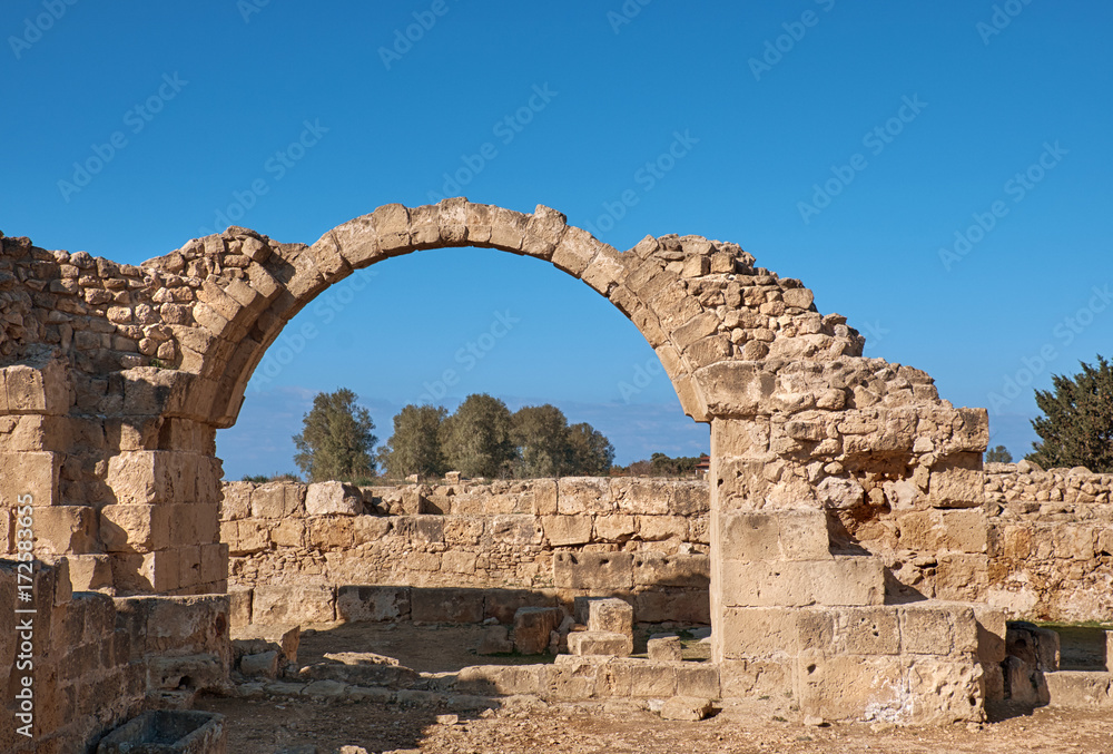 Ancient Roman arches, Paphos archaeological park in Cyprus