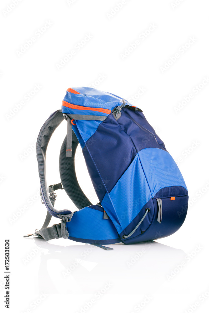 Side view of blue backpack isolated Side view of blue backpack isolated