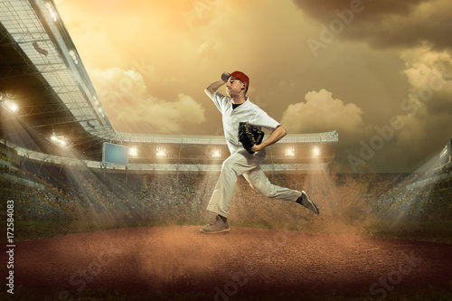 Baseball players in action on the stadium.