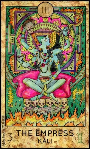 Empress. Kali Hindu Goddess. Fantasy Creatures Tarot full deck. Major arcana
