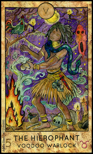Hierophant. Voodoo warlock. Fantasy Creatures Tarot full deck. Major arcana