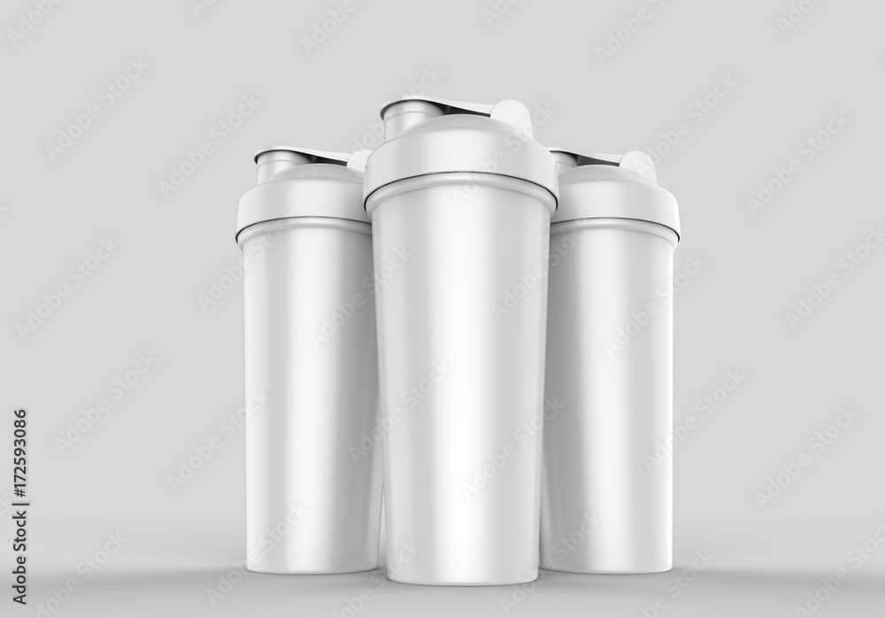 Blank white plastic shaker bottle for mock up and template design. 3d render illustration . Blank white plastic shaker bottle for mock up and template design. 3d render illustration .