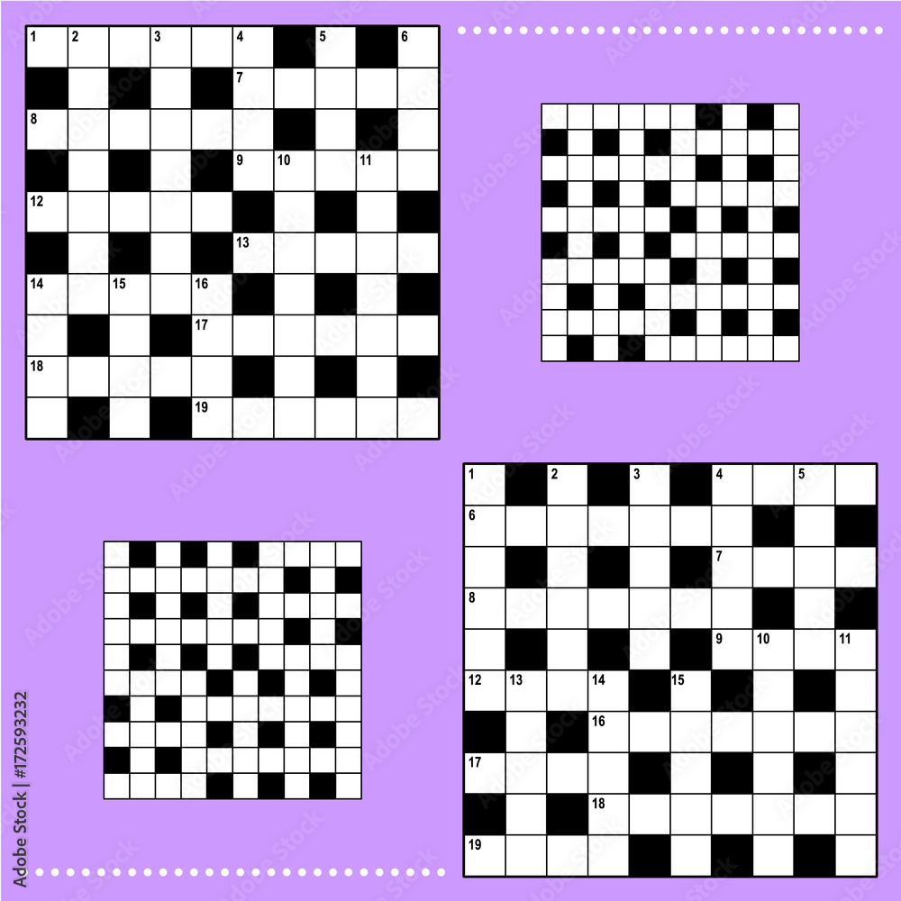 Real size crossword puzzle grids 10x10 squares with corresponding