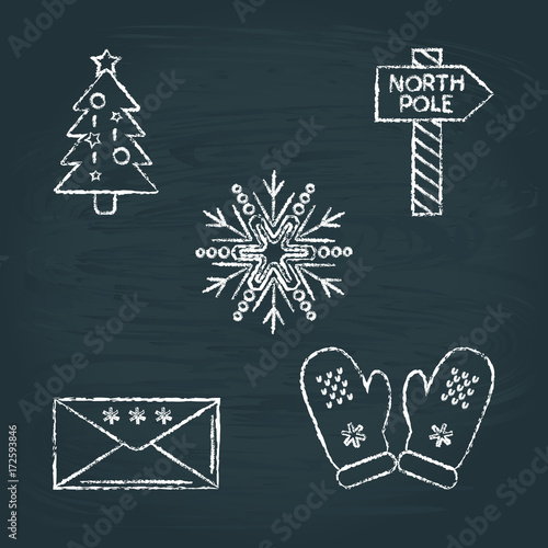 Set of Christmas icons sketches on chalkboard