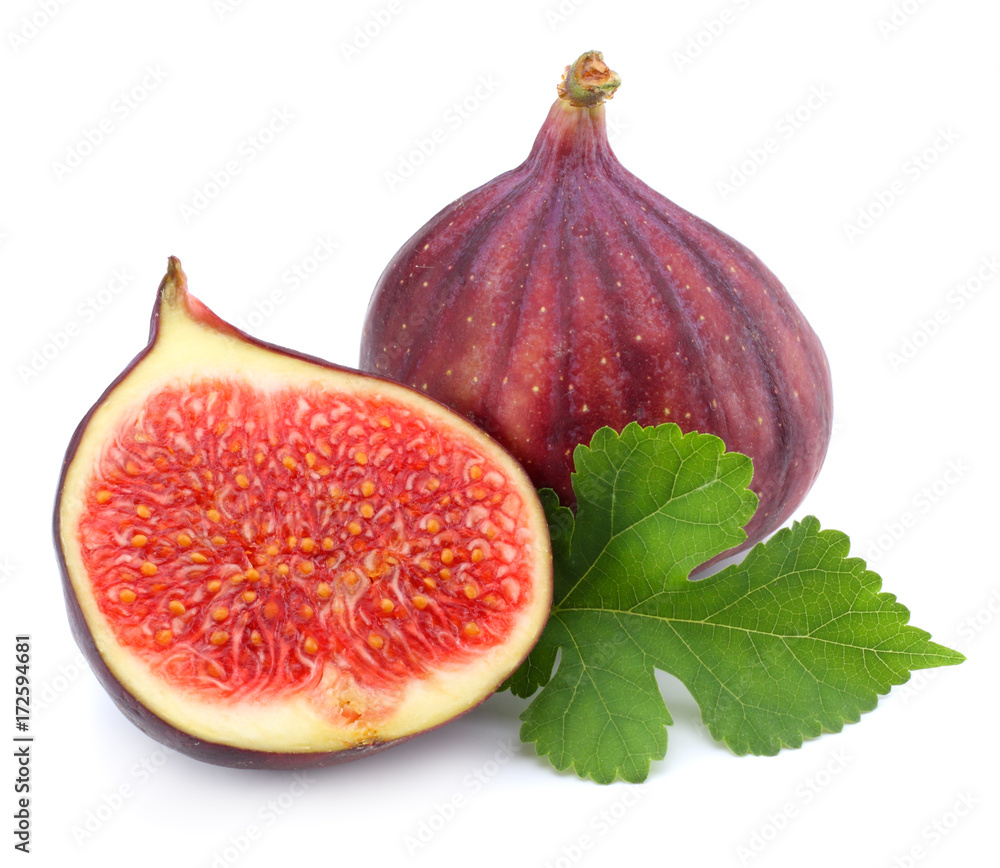 Fig fruit with green leaf isolated on white. Clipping Path Fig fruit with green leaf isolated on white. Clipping Path