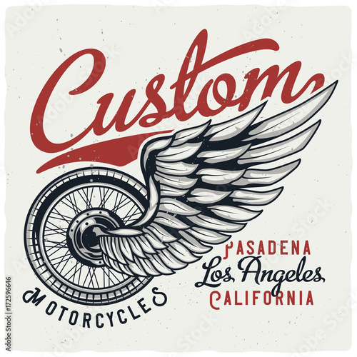 T-shirt or poster design with illustration of the wheel and the wing.