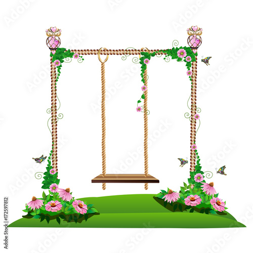  wooden swing in the garden