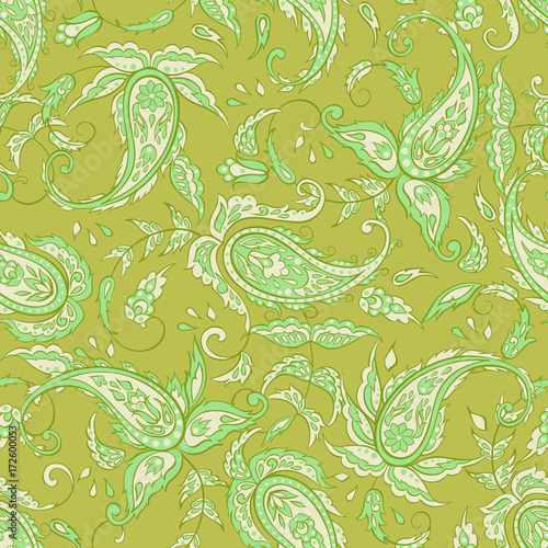 Paisley vector seamless pattern. Fantastic flower, leaves. Textile bohemian print. Batik painting.Vintage