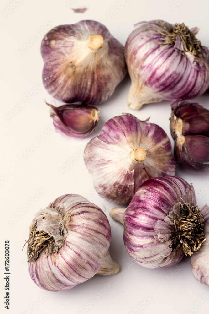 garlic closeup on a white background. garlic closeup on a white background.