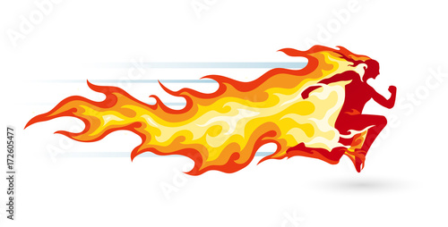 Concept of a running person in flames and fire symbol of energy, health, power and healthy lifestyle