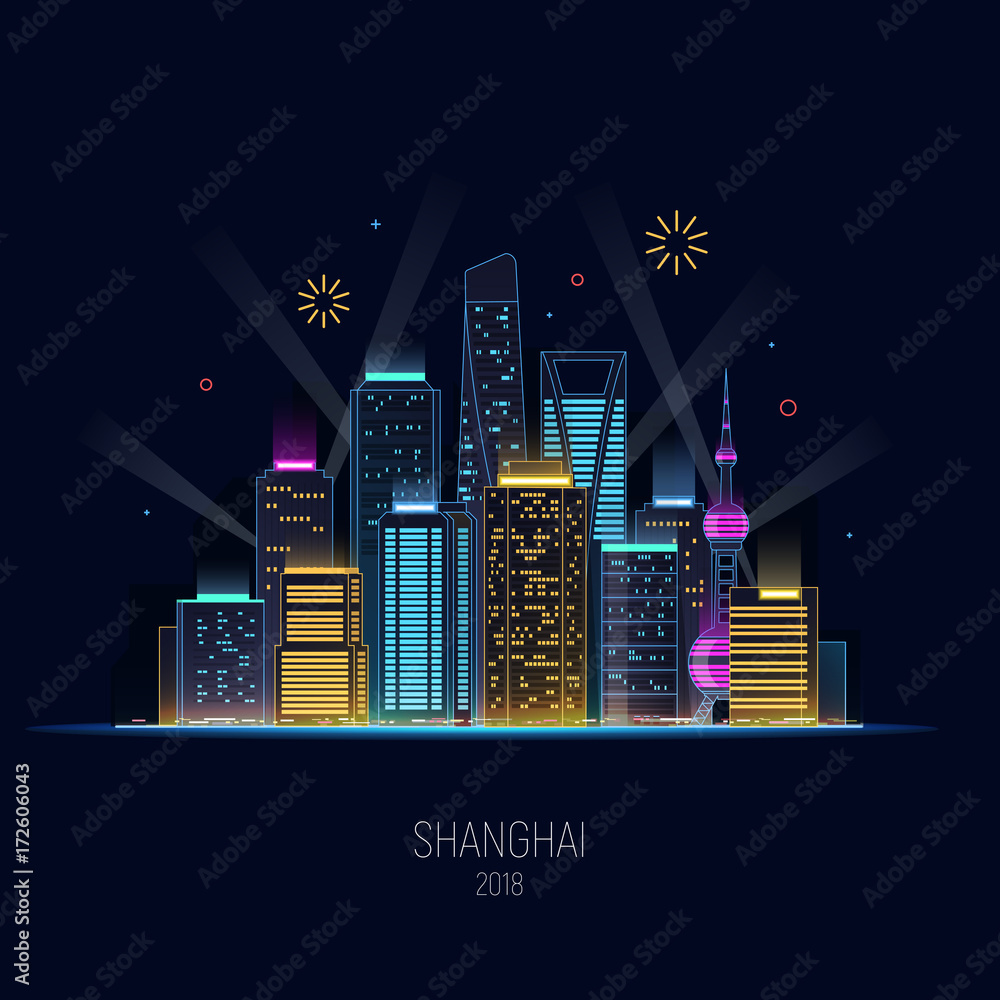 Ταπετσαρία Night Shanghai in neon shine