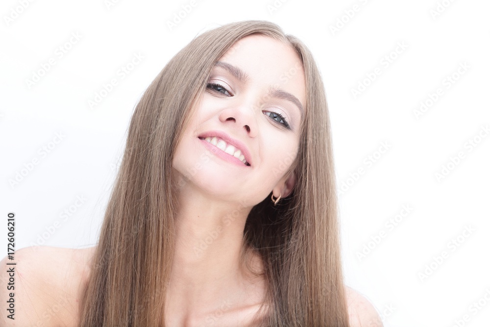 portrait of young modern girl with long hair portrait of young modern girl with long hair