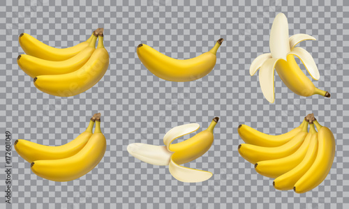 Print op canvas Set of realistic illustration bananas, 3d vector icons