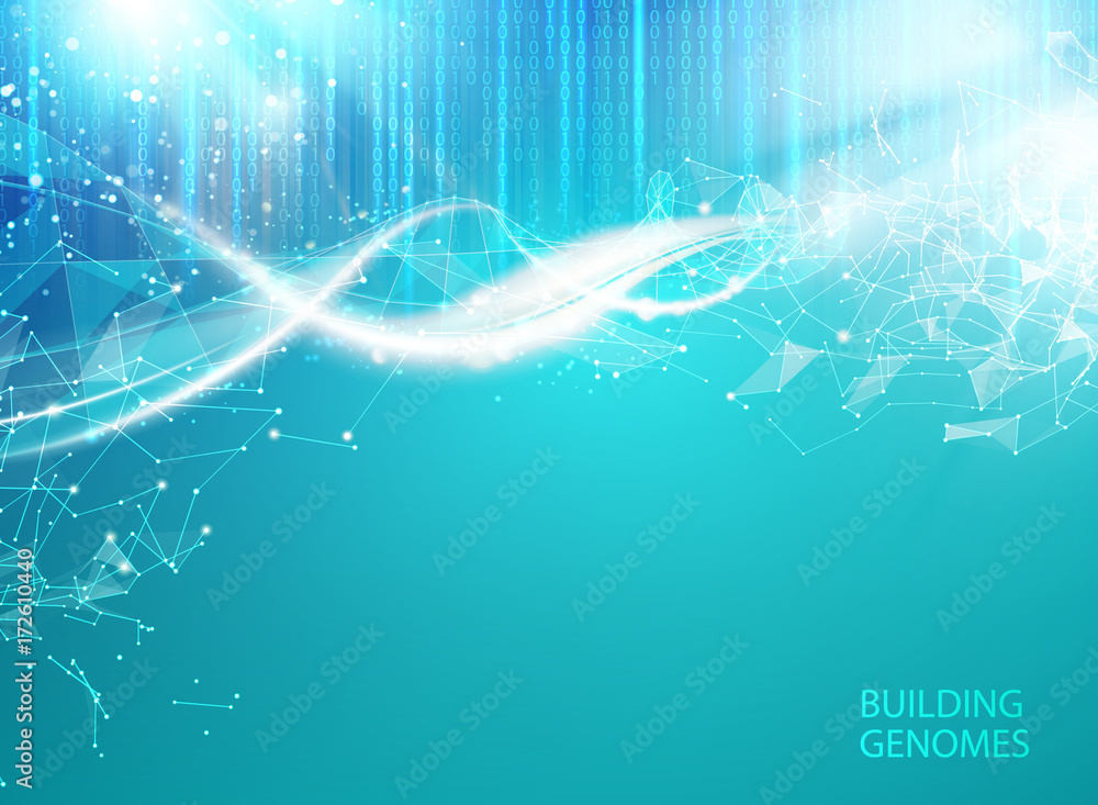 Blue background with DNA. Blue background and abstract molecular ...