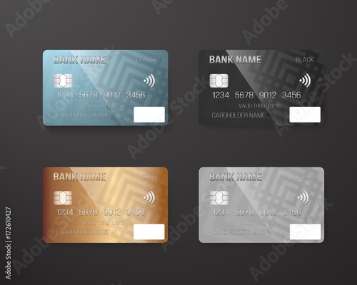 Illustration of Vector Realistic Credit Card Template Set. Bank Card Mockup