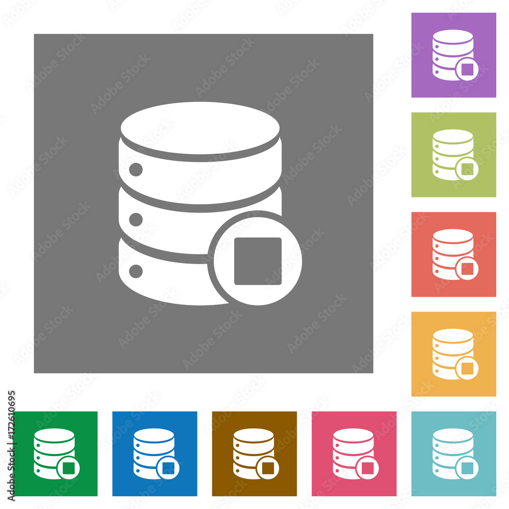 Database macro stop square flat icons Database macro stop square flat icons