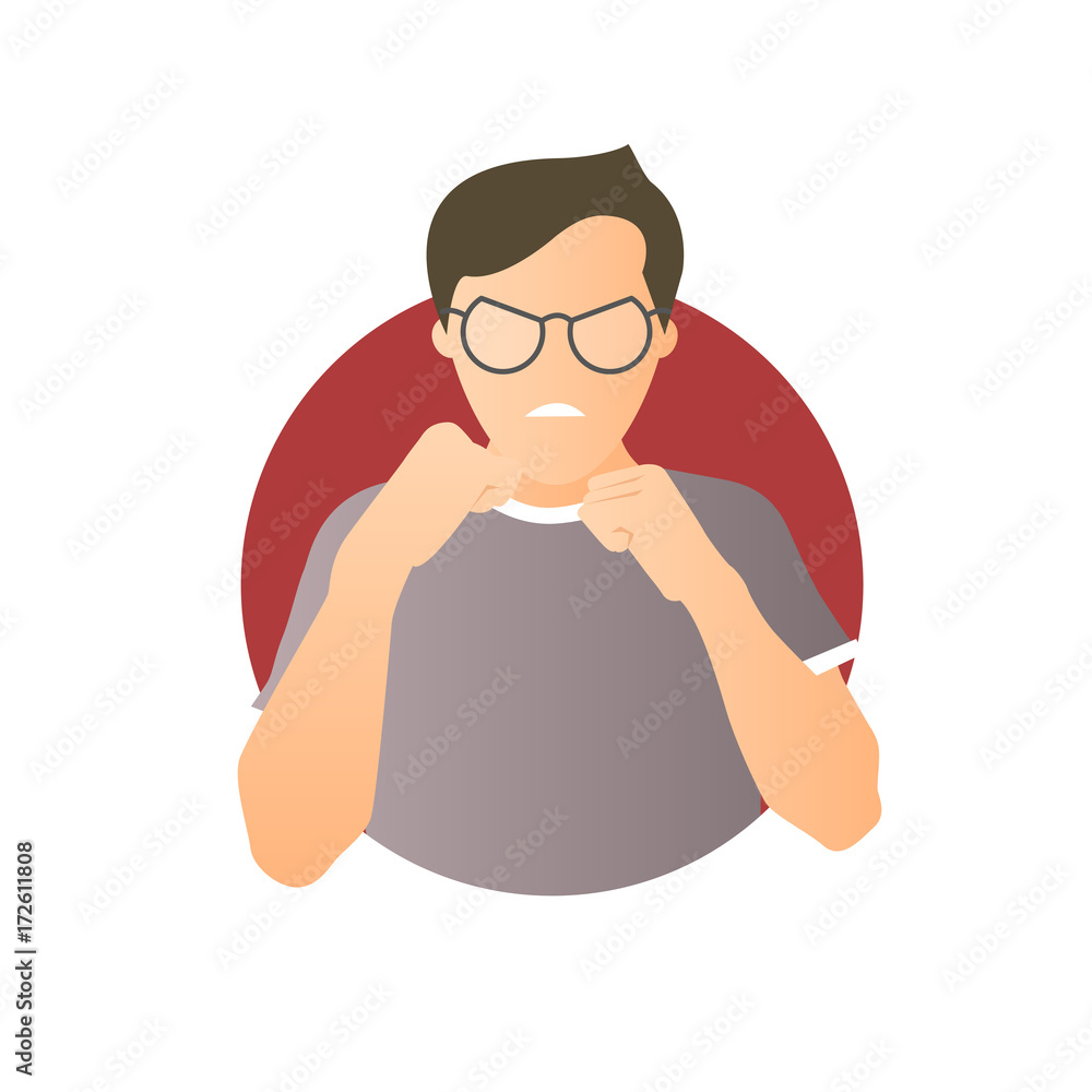 Aggression expression, man attack, fight. Flat gradient vector icon