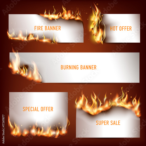 Hot fire strategic advertisement banners set for customers attraction to seasonal discount sales