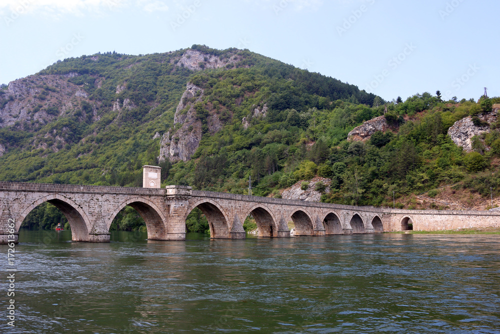 old stone bridge landscape Visegrad Bosnia old stone bridge landscape Visegrad Bosnia