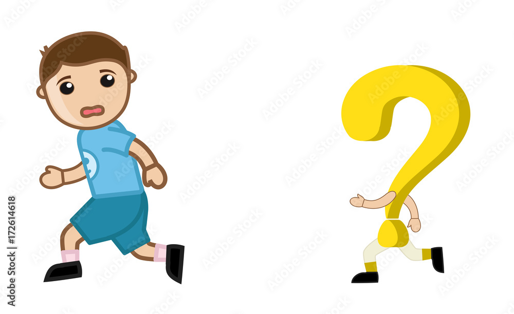 Kid Playing with Cartoon Question Mark Kid Playing with Cartoon Question Mark