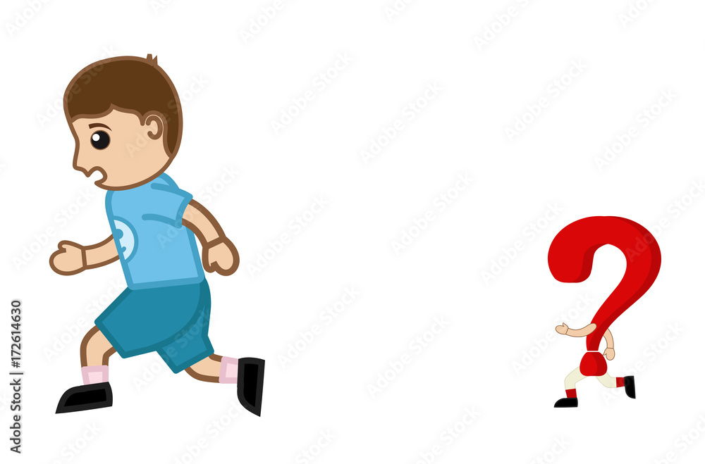 Question Mark Running Behind Kid Boy Question Mark Running Behind Kid Boy
