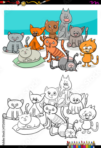 cats characters group coloring book