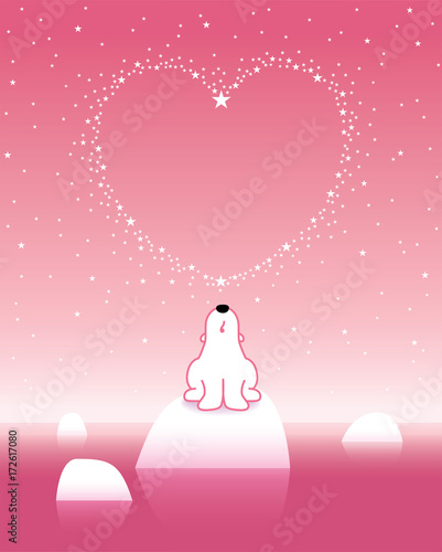 Polar Bear on Iceberg with Star Heart_Pink_1
