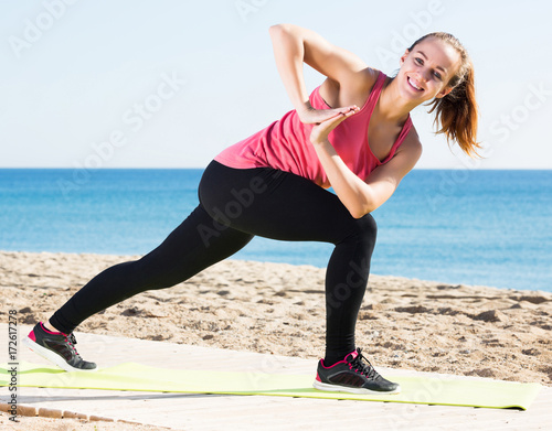 Female training at sea beach