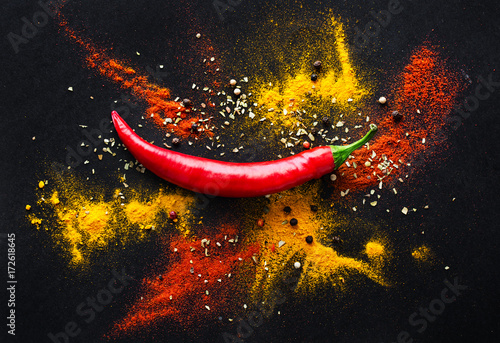 Red hot pepper. a mixture of spicy seasonings. View from above