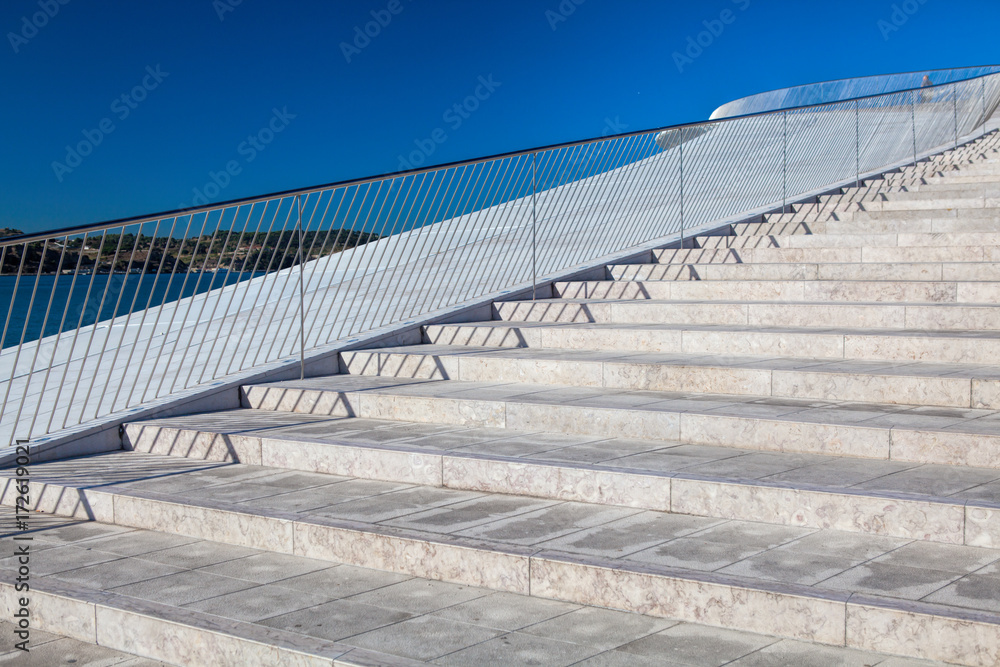 view of modern architecture detail. Refined fragment of contemporary public building view of modern architecture detail. Refined fragment of contemporary public building