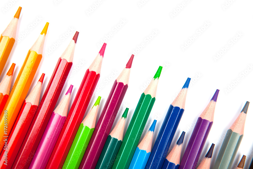 Color pencils isolated on white background .Close up. Color pencils isolated on white background .Close up.