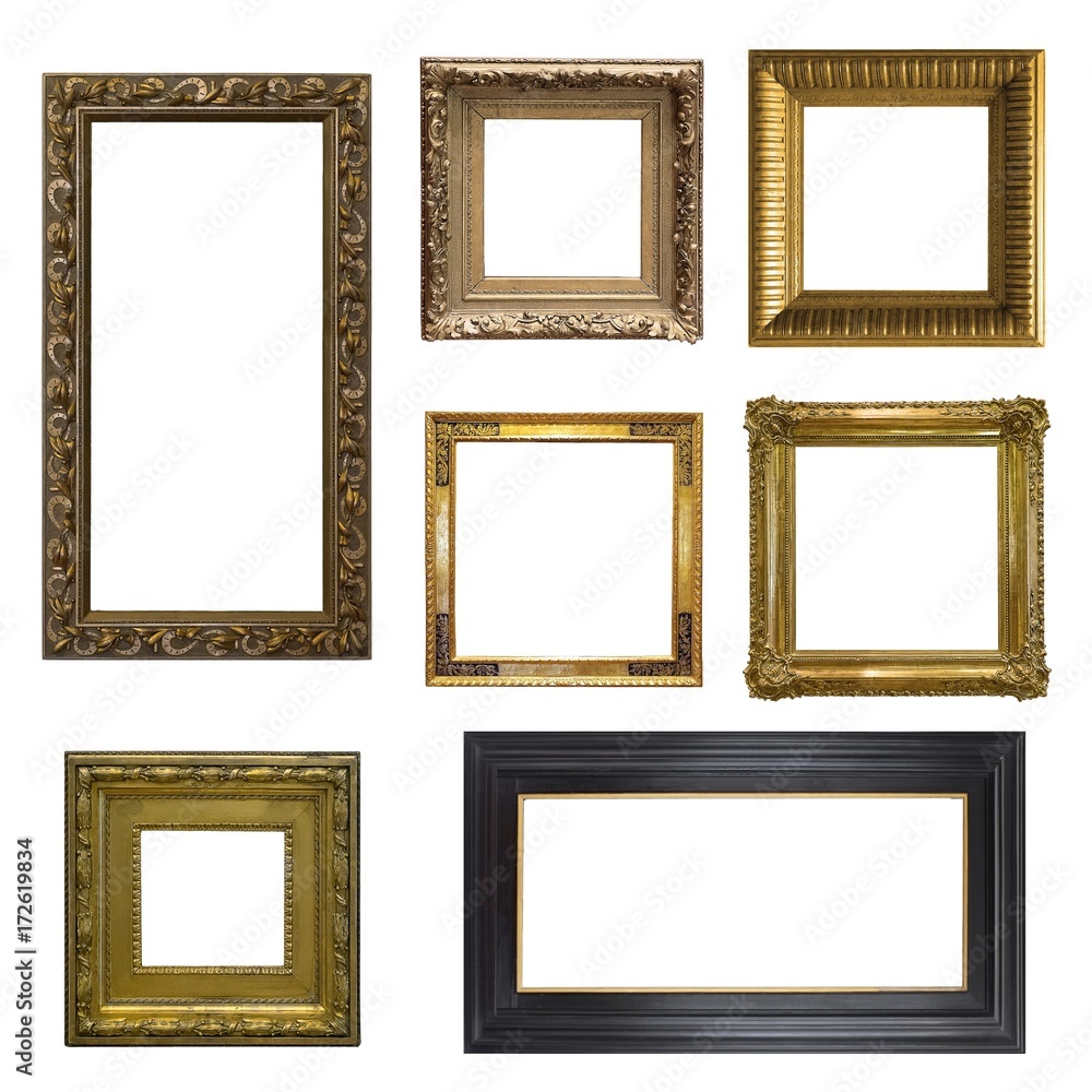 Set of gilded (gold) frames isolated on white Set of gilded (gold) frames isolated on white