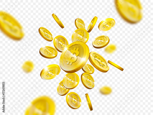 Bitcoin cryptocurrency web internet mining and digital currency payment vector coins splash