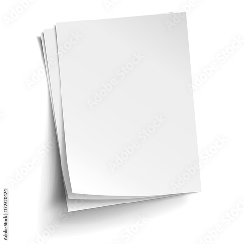 Vector Stack of three empty white sheets. Realistic empty paper note templates of A4 format with soft shadows isolated on white background. photo