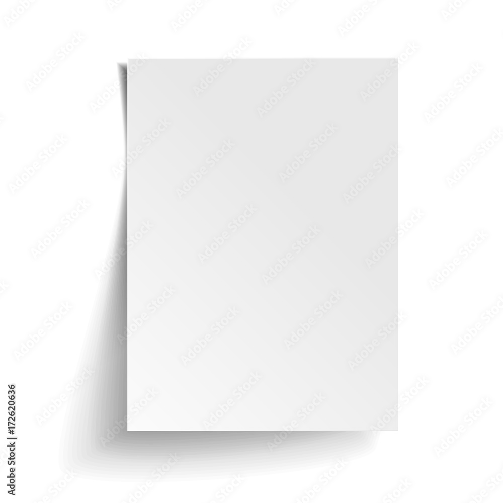 Vector White sheet of paper. Realistic empty paper note template of A4 format with soft shadows isolated on white background. Vector White sheet of paper. Realistic empty paper note template of A4 format with soft shadows isolated on white background.