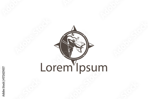 Hunter icon / Man with a bow climbing on a rock
