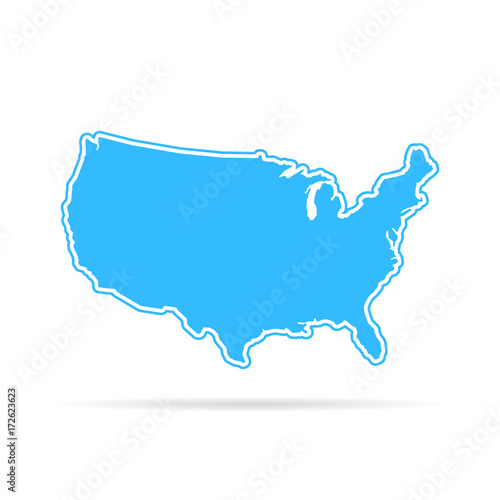 blue outline usa map with shadow