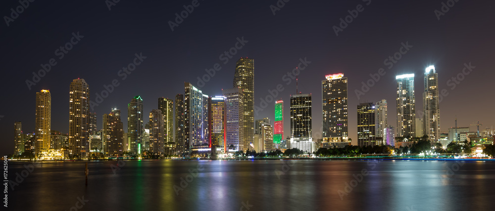 Miami night skyline downtown panorama, Florida USA
