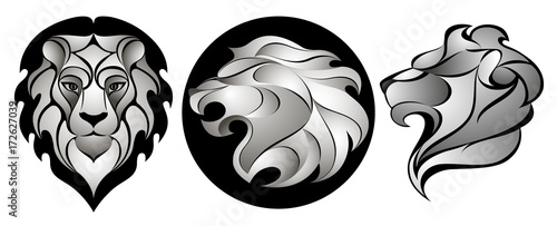 Lions set. Lion head logo. Stock vector illustration