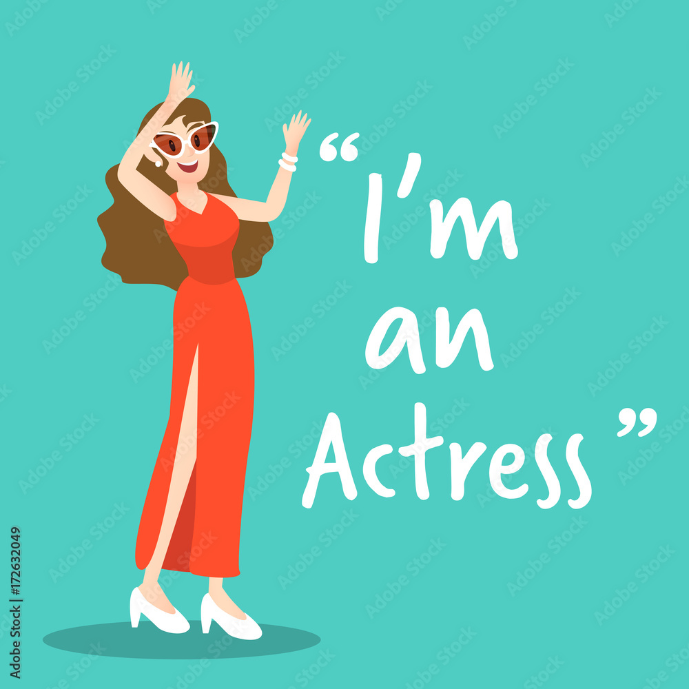Actress character on green background flat design Actress character on green background flat design