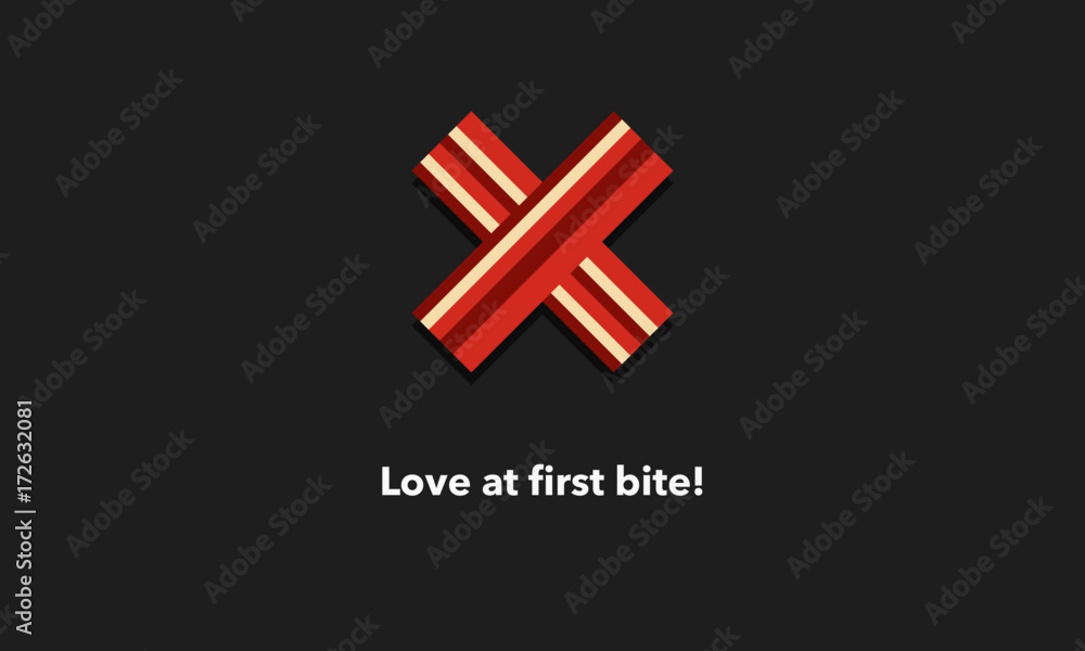 Obraz premium LOVE AT FIRST BITE! (Vector Illustration in flat style breakfast quote poster design)