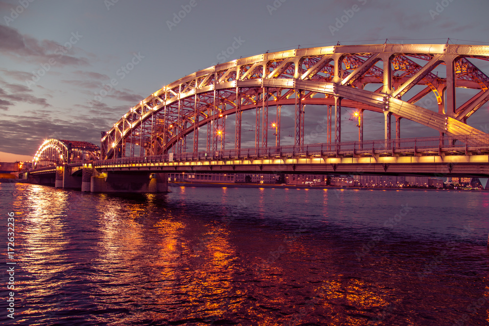 Night view of the Bolsheokhtinsky Bridge.