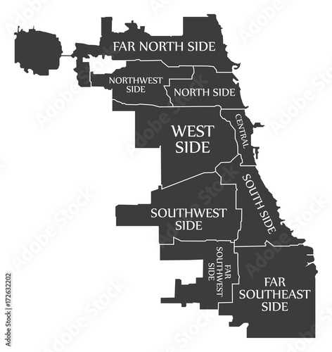 Chicago city map USA labelled black illustration
